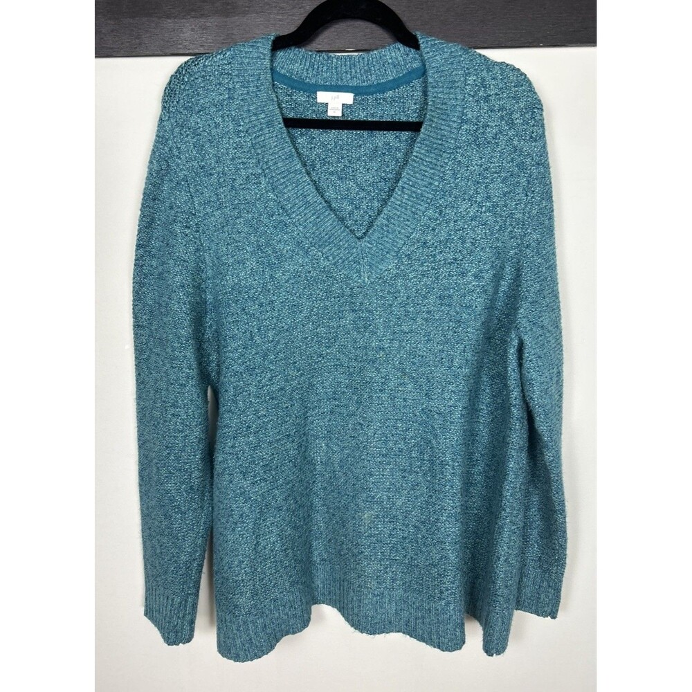 J.Jill Womens Alpaca Blend Comfy Lagenlook Pullover V Neck Sweater Teal Blue XL